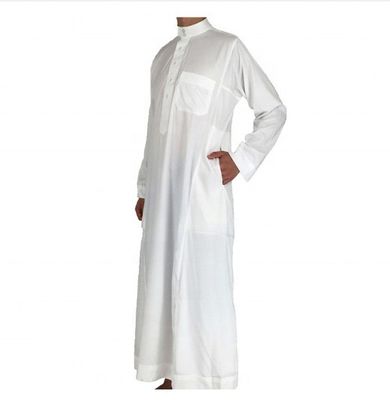 100% poliéster/algodón blanco ligero 15 gramos hombres musulmanes Thobe árabe tejido para ropa masculina